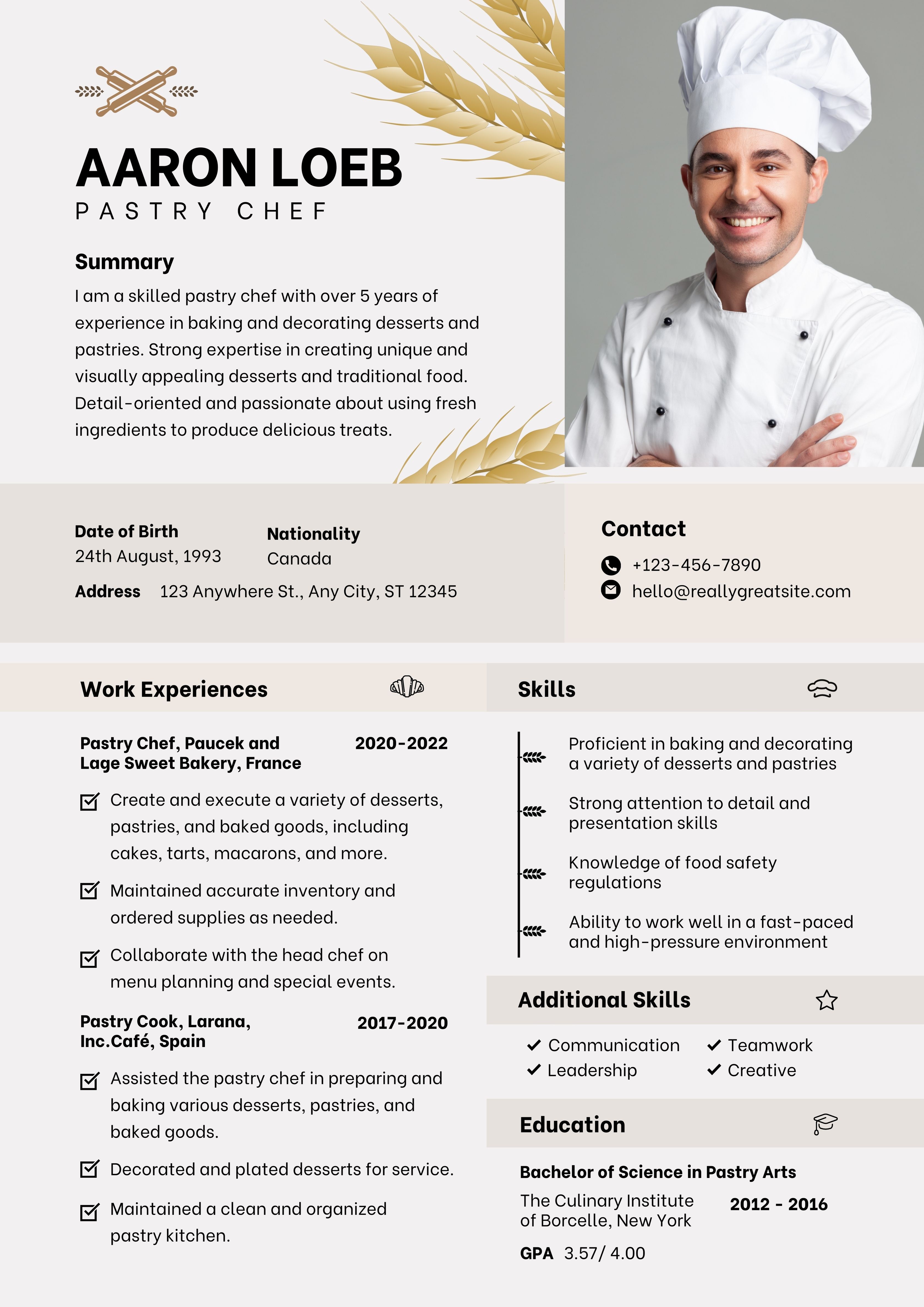 Template CV Keren Pastry Chef